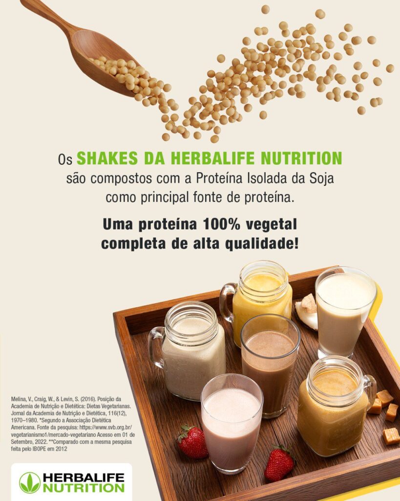 Os Shakes da Herbalife Nutrition são compostos com a Proteína Isolada de Soja 100% vegetal completa de alta qualidade.