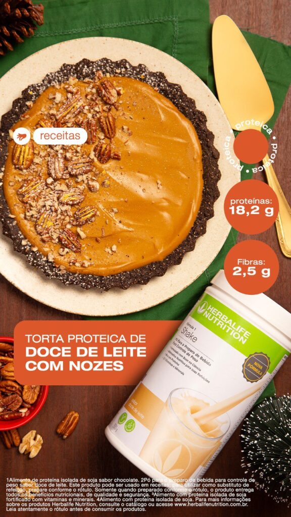 A torta proteica de doce de leite com nozes é delícia, proteica e fit. Uma sobremesa ideal para quem quer comer um docinho sem sentir culpa.